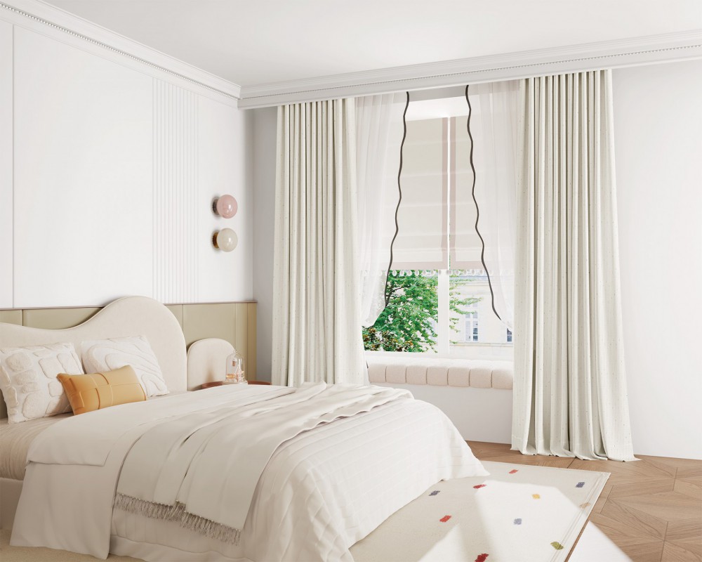 JINCHAN 10A Antibacterial Class A Curtains - Childhood Time Off-White Snowflake Children's Curtains