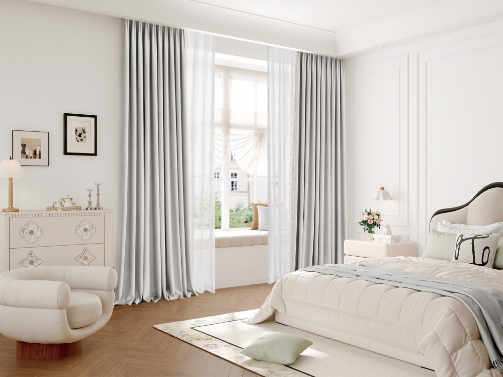 JINCHAN 10A Antibacterial Class A Curtains - Sunny Childhood Light Grey High-Precision Embossed