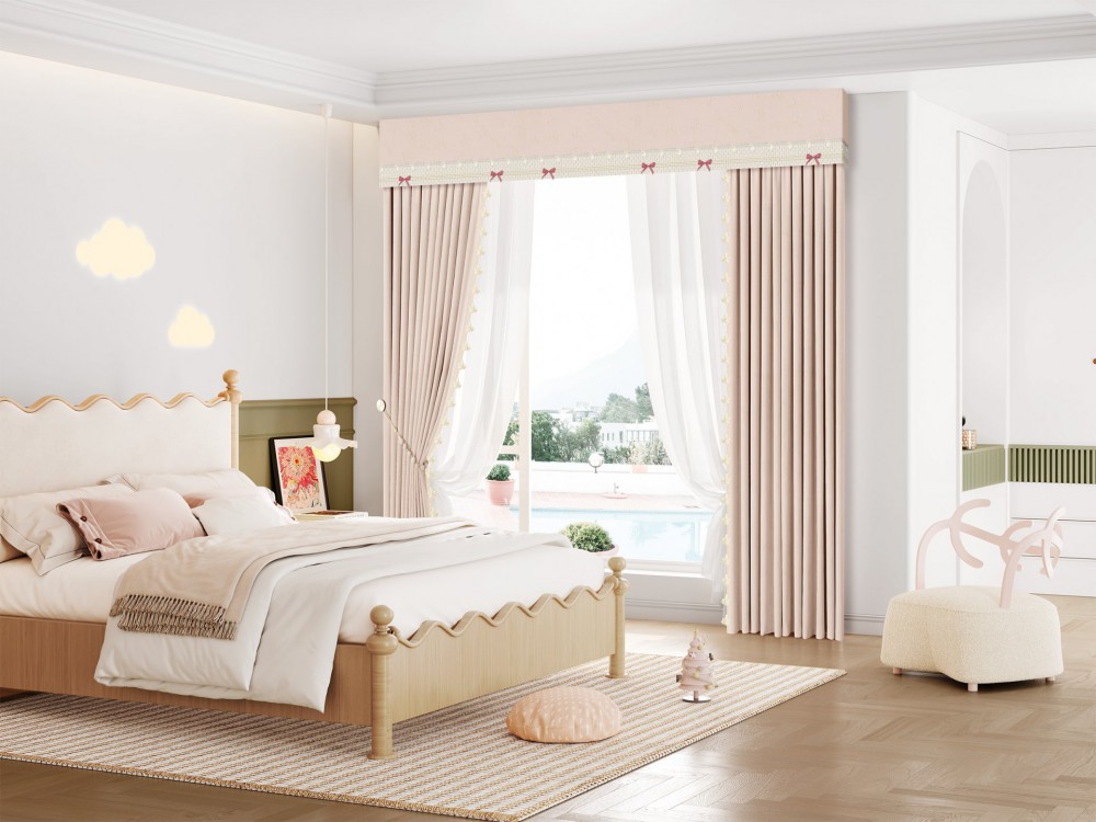 JINCHAN 10A Antibacterial Class A Curtains - Growing Time Pink Bow Children's Curtains