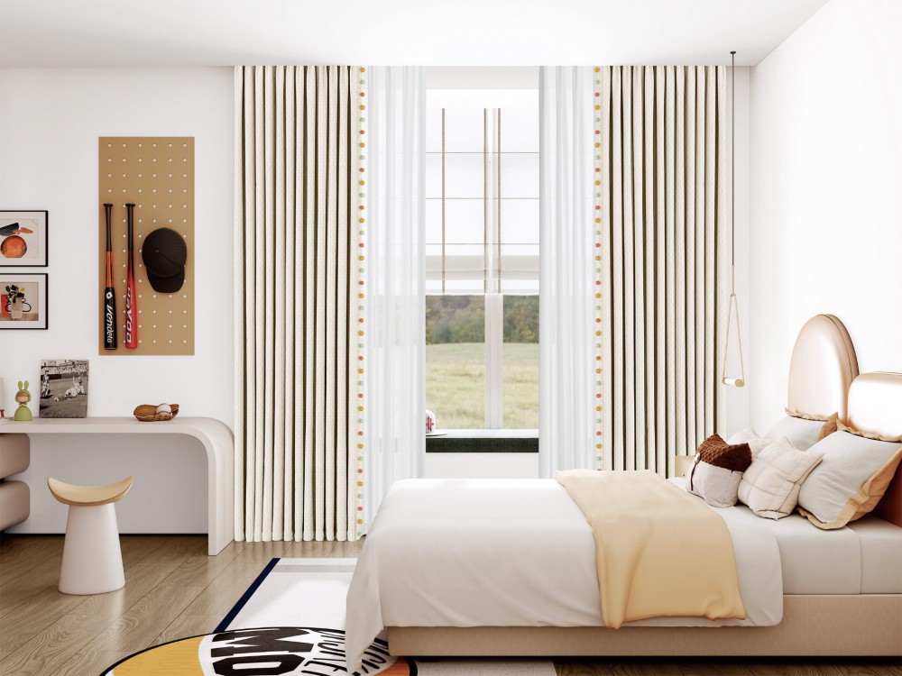 JINCHAN 10A Antibacterial Class A Curtains - Pure Years Cream Style Chenille