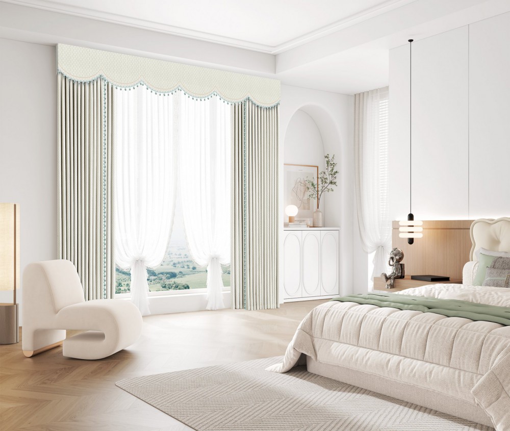 JINCHAN 10A Antibacterial Class A Curtains - Light Island Roaming Cream Style Chenille