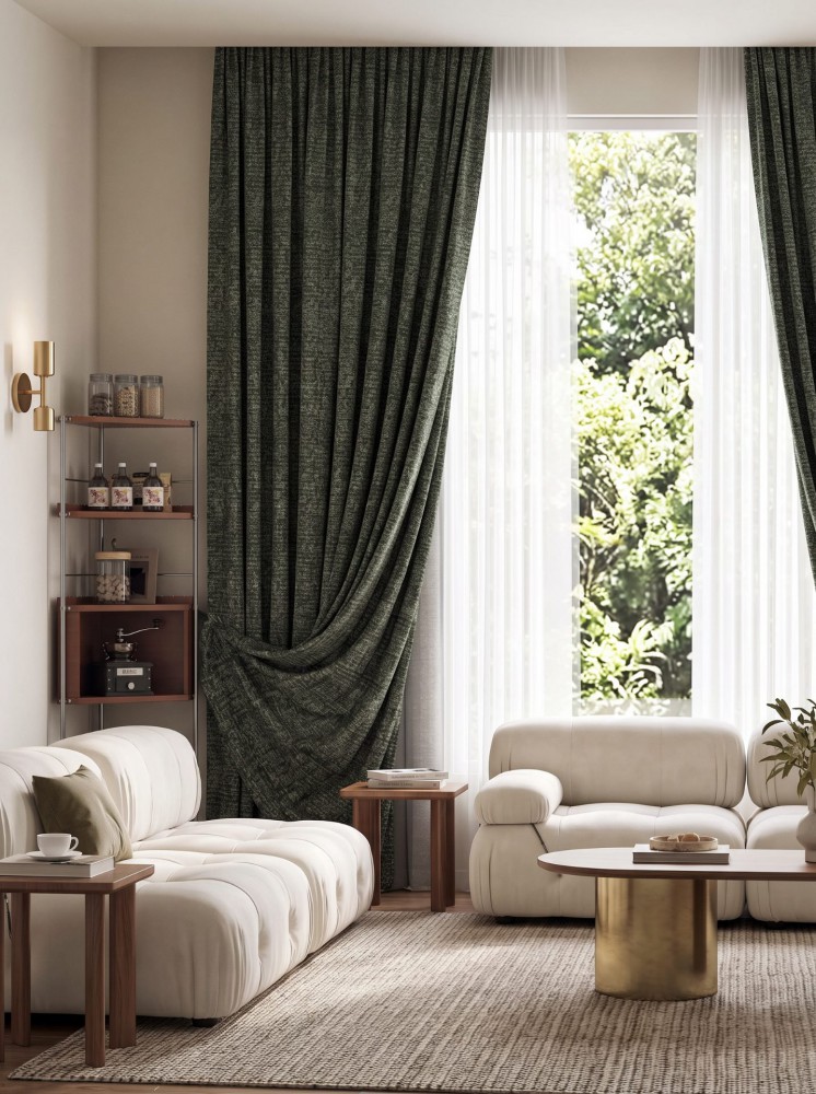 JINCHAN 10A Antibacterial Class A Curtains - Linen Series Green Pastoral Song