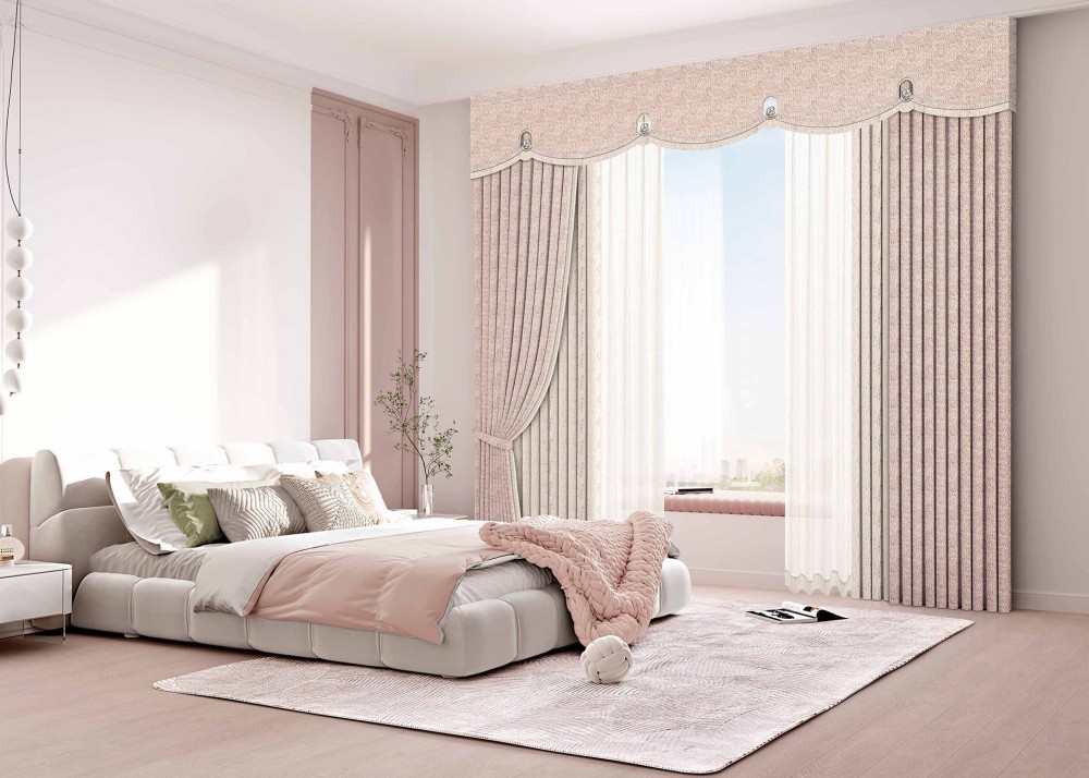 JINCHAN 10A Antibacterial Class A Curtains - Rain Peach French Cream Pink